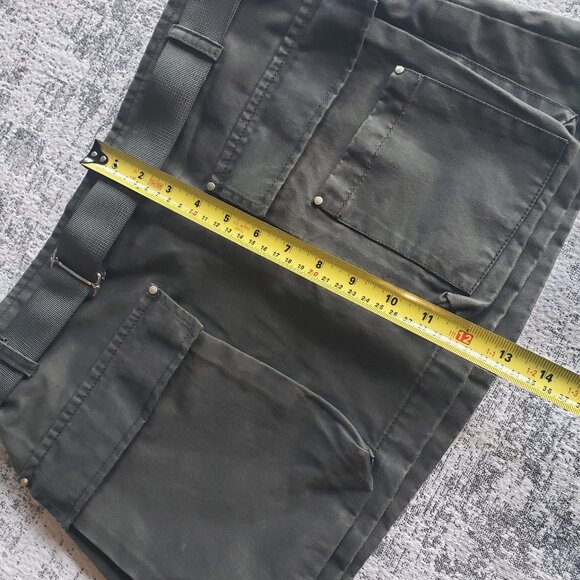 Olive Green Waxed Denim Jean Belted Utility Mini Skirt with Pockets - Picture 5 of 10